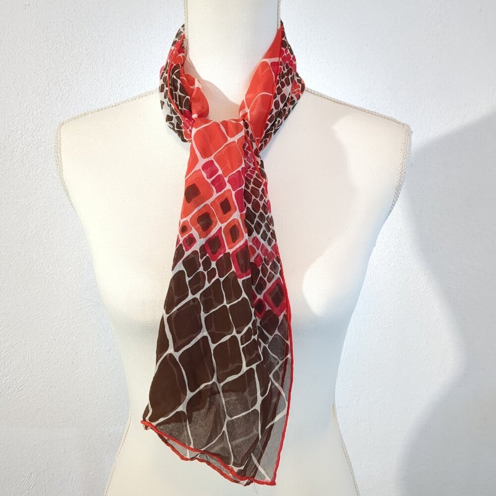 SOLD Tiled Red and Brown Scarf